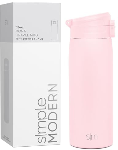 Simple Modern Mug Isotherme Café de Voyage avec Couvercle à Fermeture Rapide | Tasse Isotherme Isolé en Acier Inoxydable | Cadeaux pour Femmes et Hommes | Kona | 470ml | Blush
