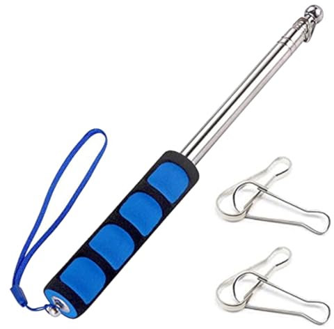 XOUDKE 2 Metri Asta Telescopica per Bandiera Telescopica per della Bandiera Asta della Bandiera Acciaio Inox Asta Bandiera Telescopica con 4 Clip per Guide Turistiche Insegnanti Campeggio (Blu)