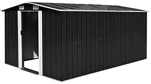 NITCA Casetta da Giardino,capanna per Attrezzi con Tetto a puntine e persiane,Porta a Due Ante MOD,con Fondazione e Doppia Porta Scorrevole, in Metallo Verde, Antracite 257 x 392 x 181 cm