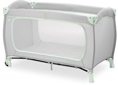 hauck Reisebett Sleep N Play Go Plus, Dusty Mint - Baby Kinderreisebett mit Rädern, Tragetasche, Faltboden und Großen Schlupf zum Spielen - ab Geburt bis 15 kg - Klein Zusammenklappbar