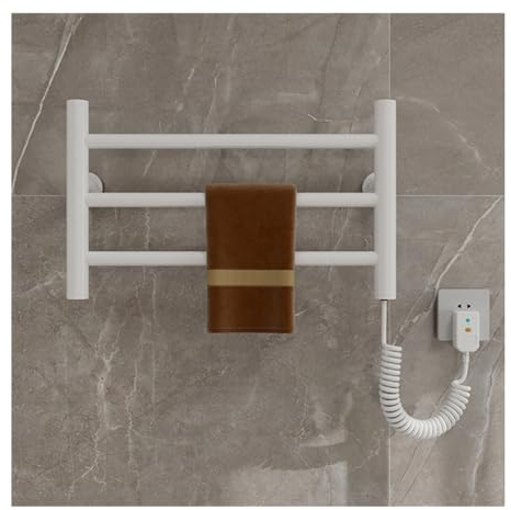 Elektrischer Handtuchwärmer Klein, Elektrisch Badheizkörper Wandmontierter, Edelstahl Elektrischer Handtuchheizkörper mit Thermostatische Steuerung, Plug In,Weiß,Right Line