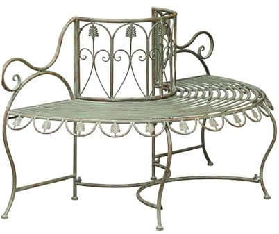 DAVBIR Terrassenbank mit Rücken- & Armlehnen, Vintage Sitzbank, Sitzbank aus Gusseisen, Metall Gartenbank, Sitzbank wetterfest, für Garten, Balkon, Terrasse (Color : B)