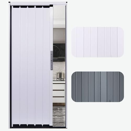 Falttüren Innentüren Metall-Schiebe-Falttür 80 96, Mehrfach-Falttüren mit Magnetverschluss und Schloss, Wohnzimmer-Waschküche-Schlafzimmer-Trennwand, Weißes/Graues Paneel(White,90x96in(228.6x243.8c