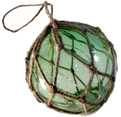Thorness Green Glass Fishing Buoy Tiki Bar Light with LED Lights, Nautical-Style Ornament for Home Decor