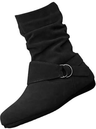 Slip-on stövletter dam platt – halvstövlar med dragkedja på sidan spänne mocka stövlar halvskaft ridstövlar kort skaft stövlar vintage eleganta damstövlar, svart, 37 EU
