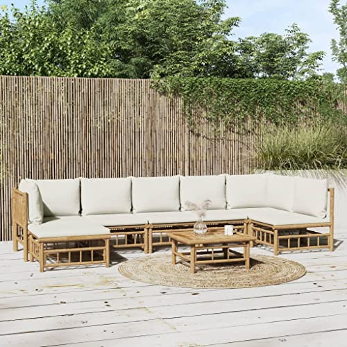 KATERYY 8-TLG. Garten-Lounge-Set mit Cremeweißen Kissen Bambus,Flexibles Bambus LoungeSet mit Tisch Bequemes OutdoorErlebnis für deinen Außenbereich
