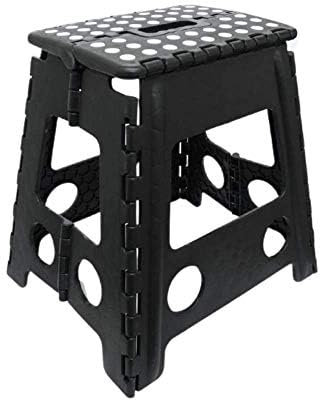 B4E Folding Step Stool Lightweight Foldable and Portable Footstool For Kitchen/Bathroom/Toilet/Caravan | Collapsible/Anti-Slip Black PP Plastic Footstool With Carrying Handle - 2 Sizes (15/39cm)