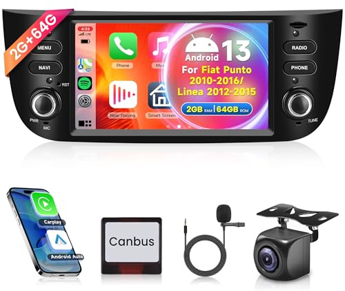 2G+64G Wireless Carplay Android 13 Autoradio 2 Din für FIAT Punto 2010-2016/Fiat Linea 2012-2015 6.2 Zoll Autoradio mit Android Auto Navi GPS WIFIMirror Link Bluetooth FM/RDS/DAB/EQ/SWC Rückfahrkamera