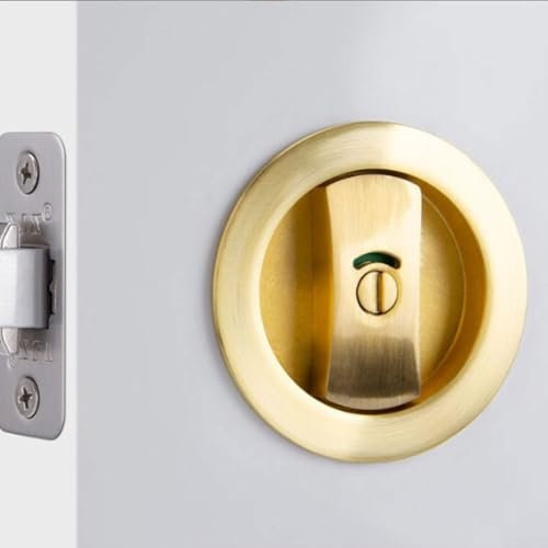 Besttoolifes Serratura per porta scorrevole, con indicatori di colore per la privacy, invisibile, da incasso, in legno, nichel satinato (oro)