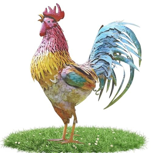 Statua del Gallo in Metallo Hof Art - Fattoria Animale | Decorazione da Giardino con Gallina per Cortile Esterno