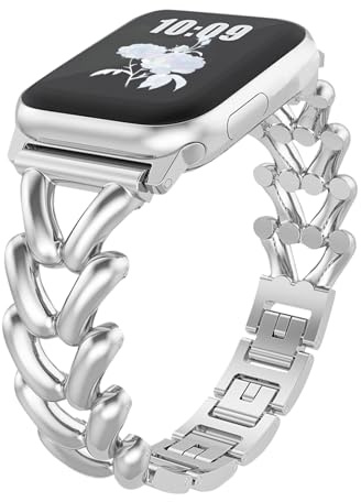 KeHowy Metall Armband für Apple Watch Armband 41mm/40mm/38mm/42mm, Damen Herren Elegant Metall Gliederarmband Ersatzarmband für iWatch Series 11 42mm/10 42mm/9/8/7/6/5/4/3/2/1/SE/SE2/SE3 - Silber