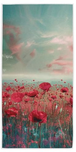 Saunahandtuch Endlos Viele Rot Blühende Poppies Feld Sporthandtuch Saugfähige Saunatuch Schnell Trocknend Handtücher Für Hotel Damen Sport 40X70Cm
