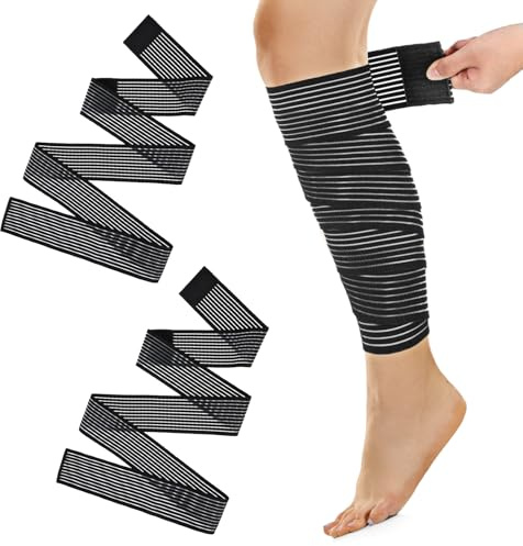 YUXIANLB Elastic Calf Compression Sleeve for Women Men, 2 Pcs Black Lower Leg Compression Bandage Sleeve Compression Wraps for Legs Stabilising Ligament, Joint Pain, Sport, Adjustable (71 Inches)