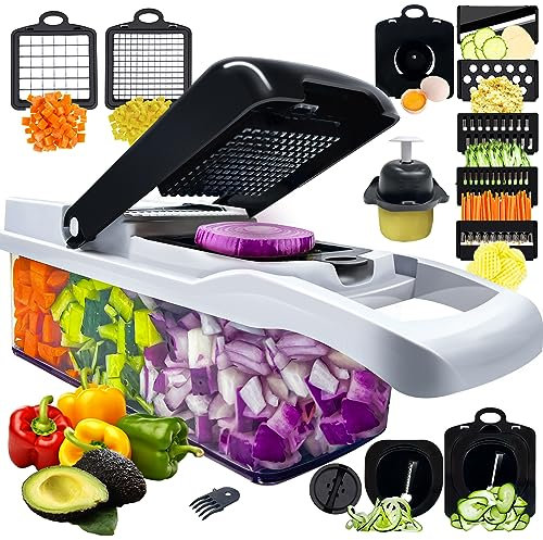 Picador de verduras 15 en 1, cortador de verduras ajustable, manual de ensalada de cebolla vegetal, picador de alimentos de cocina, picador de zanahoria y ajo, picador de ensalada de verduras, picador