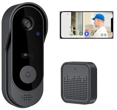 RUICUBEI Campanello senza fili con telecamera, campanello wireless da esterno, impermeabile, 125°, citofono video senza fili, Wi-Fi, campanello collegato, audio bidirezionale, impermeabile, supporta