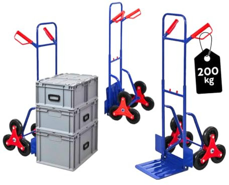 PROREGAL Treppensackkarre Odin | HxBxT 111x60x43cm | Tragkraft 200kg | Hartgummi-Bereifung | Stahlrahmen | Blau | Transportkarre Staplerkarre klappbar