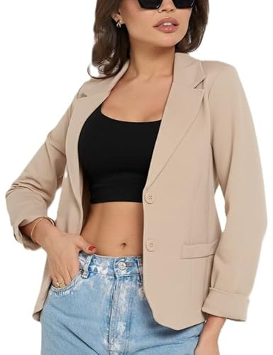 Ballandoro Blazer Donna Elegante Corto - Giacca Cerimonia Leggera Made in Italy, Completo Abbigliamento Casual e Tailleur Eleganti Taglie Forti (IT, Testo, XXL, Regular, Regular, Beige Chiaro)