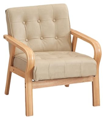 CVQJL Wohnzimmerstühle mit Taillenkissen, Mid Century Modern Akzentstuhl Wohnzimmerstühle Akzentstuhl Retro Freizeitstuhl für Schlafzimmer Esszimmer Lederbeige