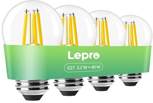 Lepro G45 E27 Golf Ball Bulb, A-Rated Ultra-efficient LED Bulb, 2.2W = 40W, 470lm, Warm White 2700K, 50000H Lifespan, Edison Screw ES, Clear Filament, Non-dimmable, Pack of 4