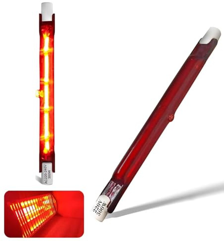 Infrarotlampe 300W, 118mm R7S Infrarot Heizlampe, 300W Infrarot Halogenstab Dimmbar, 300LM, 230V Halogen Lampe Halogenstäbe kein Flimmern, Rot Quarz Halogenstablampe Wärmelampe, 10mm Ø, 2 Stück