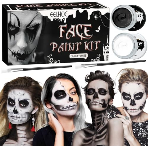 AMCHLEL Kit per Trucchi Halloween Make Up,Trucco Bianco E Nero, Viso e Corpo Trucchi Da Viso,Trucco Zombie Vampiro per Giochi di Ruolo e Feste di Halloween