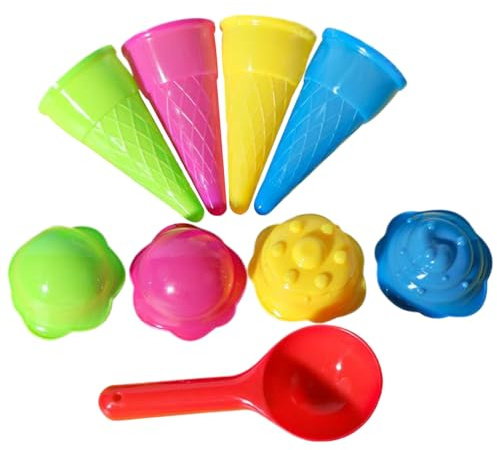 Yeory 9PCS / Set Beach Toys, Ensemble de Jeux de crème glacée en Plastique Comprend des Cornets crème glacée, Une cuillère et Un Couvercle, Un Jouet, des Jouets Sable pour Les Enfants, Une Couleur al