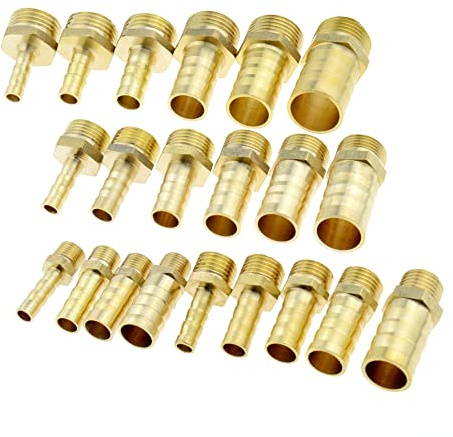 LRFNKCT Schlauchadapter, Wasserhahnanschluss,Schlauchtülle x 1/8 Zoll, 1/4 Zoll, 3/8 Zoll, 1/2 Zoll, 3/4 Zoll, 1 Zoll BSP-Außengewinde, Messing-Rohrverschraubungsanschluss(19mm,1/2)