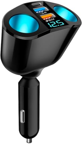 Sdoppiatore Accendisigari Auto, 120W Presa Accendisigari Doppia, QC3.0/PD/2.4A Caricatore Auto, 12V/24V Caricatore Auto USB C Adatto per Telefoni Tablet GPS Dash Cam
