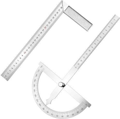 xianzhanEU Winkelmesser, 2 Verschiedene Ausführungen, aus Edelstahl, 2 Stk | 30cm Anschlagwinkel und 0-180° Goniometer für Schule Tischler DIY Malerei Zeichnung Anzeichnen