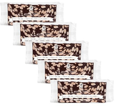 Chocolates Marcos Tonda - Pack De 5 Turron De Chocolate Con Leche Y Almendras | Turron Duro Con Chocolate Con Almendras | Caja De Chocolates Para Regalar | Chocolat Originales Para Regalar
