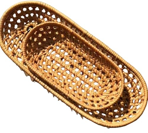 Joygoodta Corbeille à pain, corbeille à pain en osier 2 pièces paniers de service ovales en rotin tissé étroit rustique pour le stockage affichage fruits collation couverts baguettes, 6, 9 e