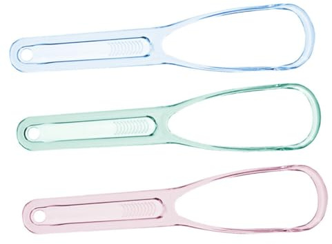 FONDOTIN Raschietto per Lingua e Manico per Pulizia e Sicura della Lingua in Plastico Design Ergonomico 3 Pezzi in Uso Quotidiano