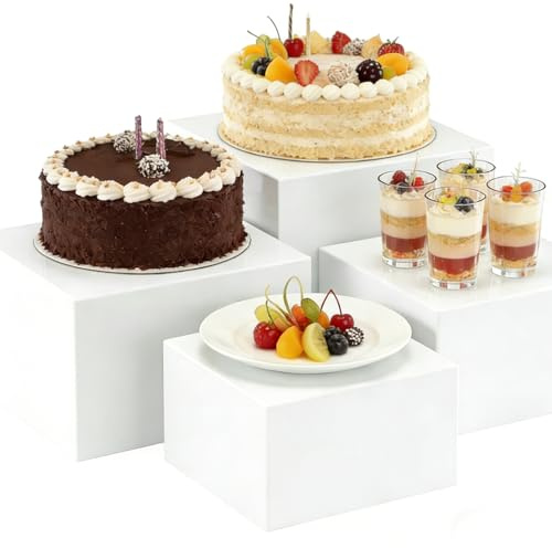 ANEELV Würfelförmiger Tortenständer, Acryl-Dessertständer mit hohlem Boden, mehrstöckiger Buffetständer, ideal für Hochzeiten, Geburtstage, Partydekorationen und Cupcake-Präsentation (4er-Packung)