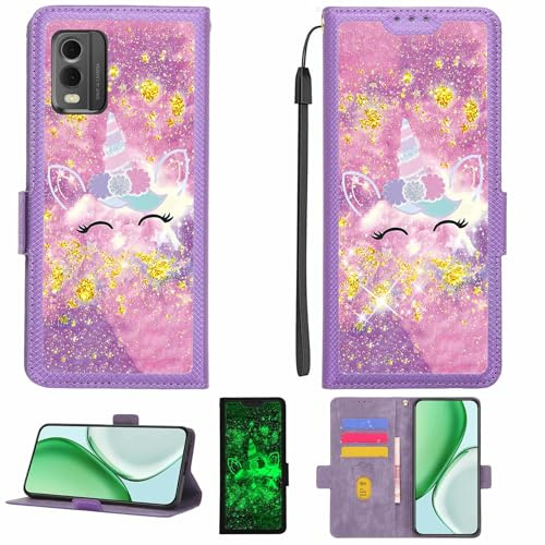 Kinetijy Coque Compatible pour HMD M-Kopa X1 Coque Étui Housse Case Support [avec Film Protecteur HD d'une dureté de 9H] [Blocage RFID][Paillettes dorées + Brillantes] LPT-DJS