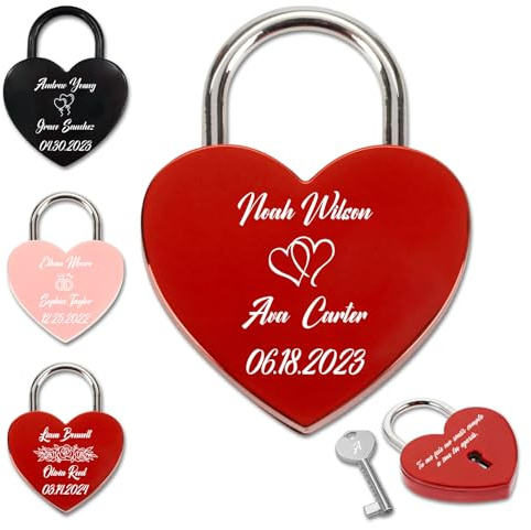 QSZ Personnalisé Cadenas Coeur avec Personnalisée Gravure Nom Texte Photo | Cadenas D'amour Sur le Pont Personnalisable Cadeau pour Saint Valentin Petit Ami Petite Amie Homme Femme