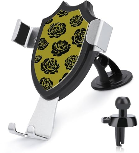 Jubonexis Simple Rose en noir sur vert olive Support de téléphone de voiture Triangle Clip Base Air Vent Support de téléphone portable Accessoires automobiles pour smartphones portables de 4 à 6