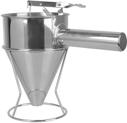 Dispensador de masa de acero inoxidable Dispensador de embudo acero inoxidable for hacer masa for tortitas y magdalenas, con estante, dosificador crema, salsa Chocolate, herramientas bola pulpo
