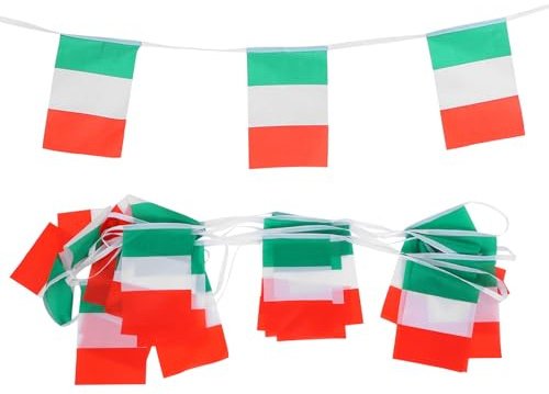 Abaodam Banderín Pequeña Bandera Italiana 14x21 Cm, Guirnalda de 30 Banderas para Decoración de Exteriores, Festivales y Celebraciones Deportivas, Suministros Brillantina para Jardín