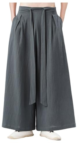 Hakama Pantalon samouraï pour homme - Pantalon de yoga japonais avec jambes larges - Coupe ample - Pantalon baggy sarouel - Couleur unie - Pantalon de jogging hip hop gothique streetwear Harajuku
