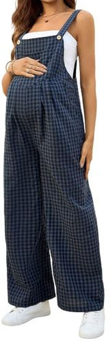 DOTBUY-SHOP Salopette Premaman Donna Elegante,Moda Tuta Premaman Donna Pantaloni Larghi Lunghi Comoda plaid casual Jumpsuit Playsuit Overall Gamba Larga Casual per Maternità