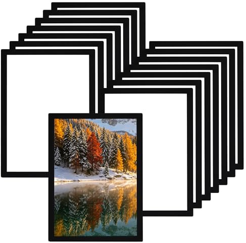 FUNSUEI 15 Stück Magnetrahmen A4 Selbstklebend, Magnetische Bilderrahmen Schwarz, Info Rahmen Magnetisch Diamond Painting Rahmen für Wandmontage Photos, Informationsrahmen
