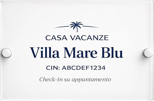 Targa Casa Vacanze Personalizzata in Plexiglass con Nome Struttura e targhetta cin - Targa da Esterno per Ingresso B&B, Affitti Brevi e Locazioni Turistiche - Plexiglass 3 mm Stampa UV (15x10)