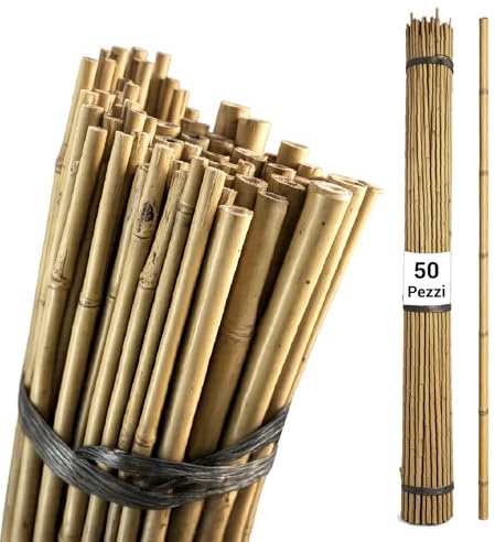 Crisalide® Canne di Bambù Naturali 156 cm, Set 50 Pezzi con Diametri Misti, Tutori per Piante da Orto e Giardino, Sostegni per Pomodori, Rampicanti, Fiori, Vasi e Fai da Te