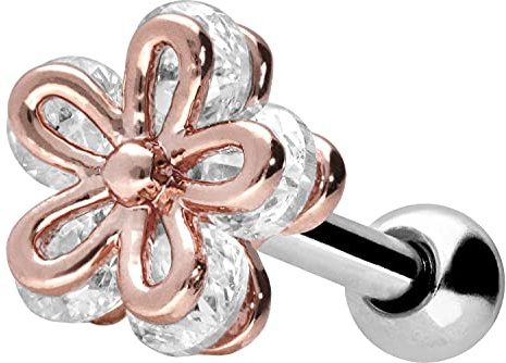 PIERCINGLINE Ohrpiercing Blume mit Kristall aus Chirurgenstahl - Piercing Schmuck für Ohr oder Helix in 3 Farben