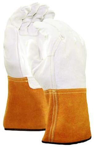 Stauffer Leather MIG/TIG Welding Gloves with Leather Gauntlet Cuff | Orange/White Color, Select Grade, Unlined Lining - Extra Large (Pack of 4)
