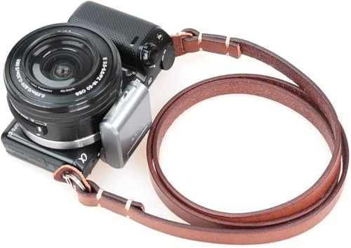 CANPIS Lanière en cuir véritable pour appareil photo sans miroir Sony Nikon Canon Leica Olympus Panasonic Pentax Fuji Marron