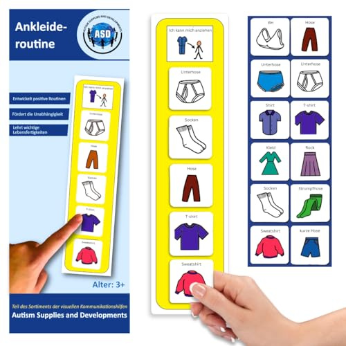 Ich Ziehe Mich Alleine An, Anziehen Routine Autismus Bildkarten (Deutsch) | 5 Schritte, Kinder mit ADHS, Schule/Kita/Alltag, inklusive Kleidung, kompakt/abwischbar, PECS-kompatibel, Boardmaker PCS