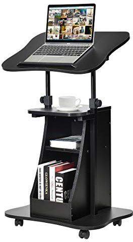 COSTWAY Mesa para Ordenador Portátil Altura Ajustable con Ruedas y Estante Carro para Computadora para Oficina Hogar Negro