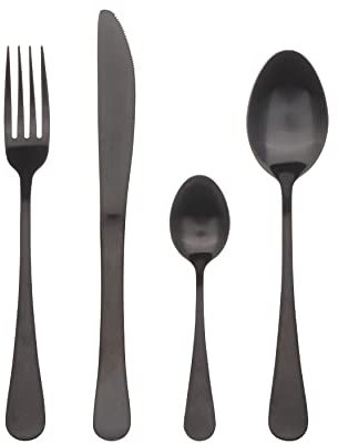 BERGNER Munich - Set de cubiertos de 24 piezas, 6 cuchillos, 6 tenedores, 6 cucharas y 6 cucharillas, Acero Inoxidable 18/10, diseño vanguardista y moderno, Apto lavavajillas, Negro Mate