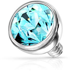 Paula & Fritz® Aufsatz-Dermal Anchor 4 mm Kristall hellblau 316L Chirurgenstahl 1,2 mm Gewinde Haut-Anker Skin Diver Implantat Kugel